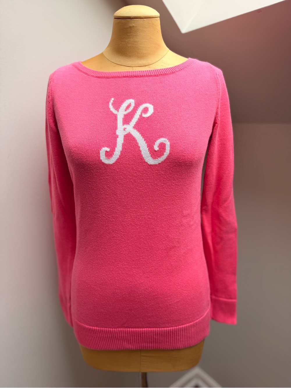 Lilly Pulitzer Pink Women's Knit Sweater with Script K Monogram Initial